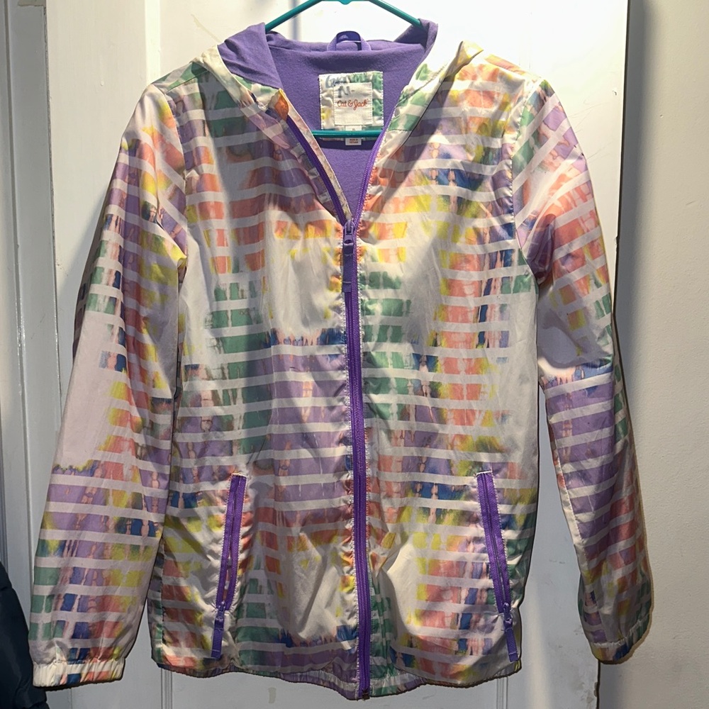 Colorful Striped Hooded Rain/wind Jacket